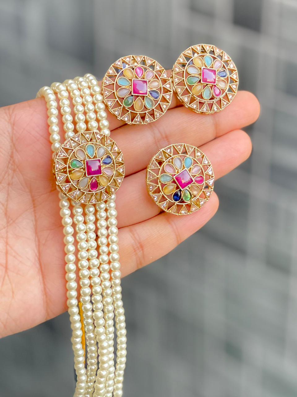 Reverse Ad Pearl Chokker With Beautiful Tops And Ring Combo